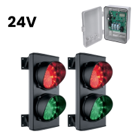 Kit de semnalizare cu doua semafoare bicolore rosu-verde si centrala de comanda, 24V