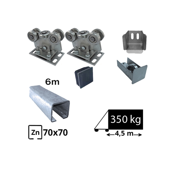 Kit sistem autoportant cu sina zincata pentru deschidere de 4,5 metri, SAP-70x70-Zn