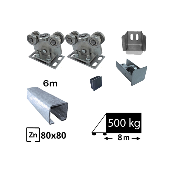 Kit sistem autoportant cu sina zincata pentru deschidere de 8,7 metri, SAP-80x80D9-Zn
