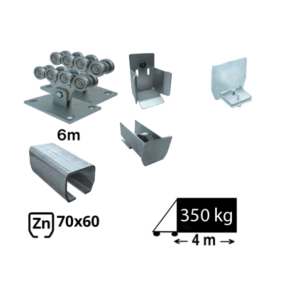 Kit sistem autoportant cu sina zincata pentru deschidere de 4 metri,  SAP-70x60-Zn