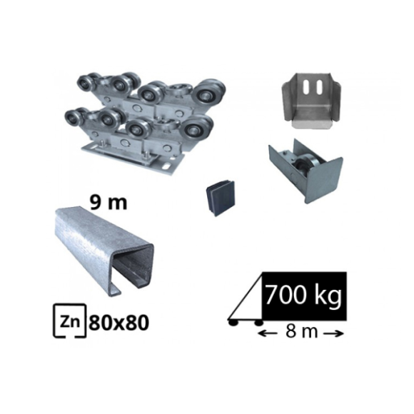 Kit sistem autoportant cu sina zincata pentru deschidere de 8 metri, SAP-80x80H-Zn