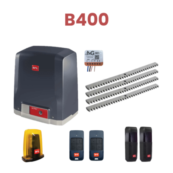 Kit automatizare poarta culisanta max.400kg, BFT Deimos ULTRA BT KIT B400 + 4 cremaliere zincate + Releu Wi-Fi