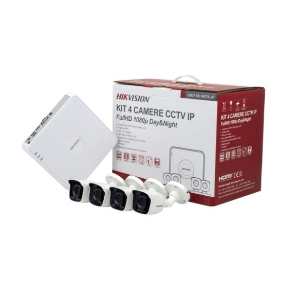 Kit supraveghere video All in One cu 4 camere IP Full HD, HIKVISION, NK42N0H-1T(sg)