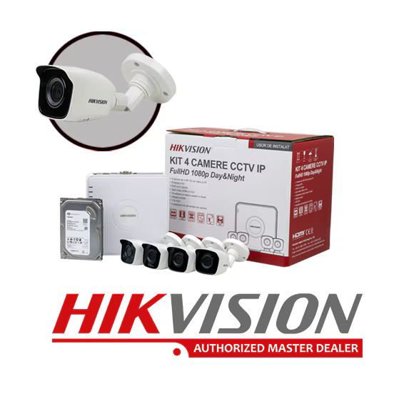 Kit supraveghere video All in One cu 4 camere IP Full HD, HIKVISION